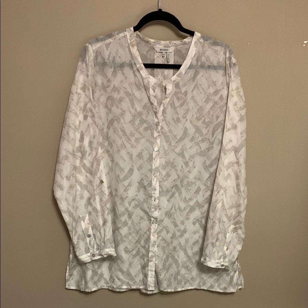 ZOZO Button Up Women’s Abstract Cotton/Silk Blend XL Blouse Arty Lagenlook